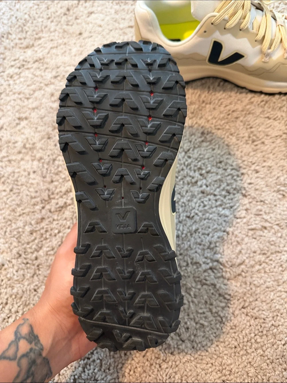 Veja Cream Athletic Sneakers with Black V Logo